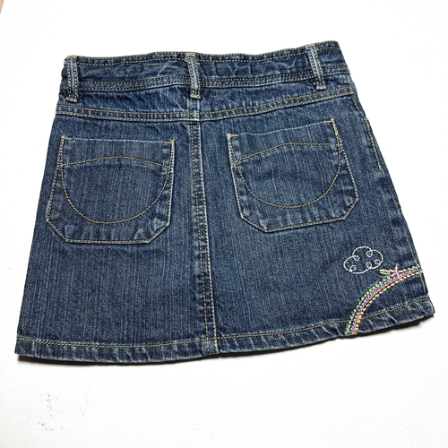 Sprockets Skirt Girls 5T Jeans Denim Embroidered Mushroom Design 5 Pockets - Picture 2 of 7