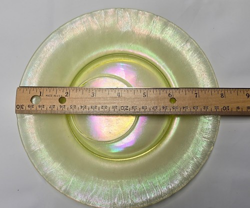 ANTIQUE FENTON TOPAZ VASELINE STRETCH GLASS SHERBET #103 1917 - 1930's w/ Plates - Picture 4 of 21
