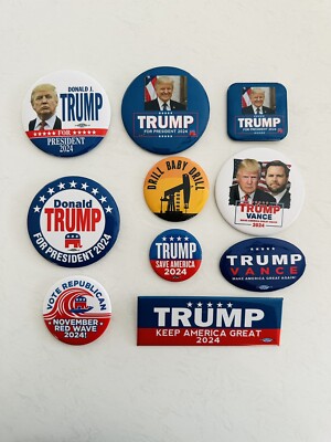 Set Of 10 Donal Trump 2024 Presidential Campaign Pin Back Buttons Set (B)