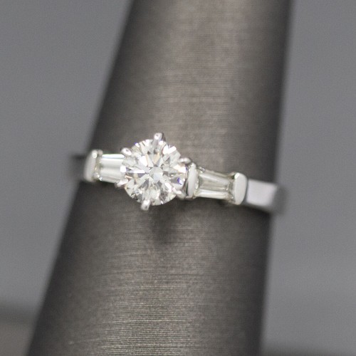 Classic GIA Certified 0.70ct J SI1 Round Diamond w/ Baguettes in 14k White Gold - Picture 8 of 12