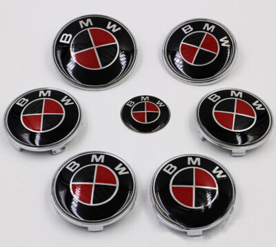 #ad #ad 7X For B M W Black And Red HubCaps Steering Wheel Emblem Badge Set 8282mm 68mm $35.88