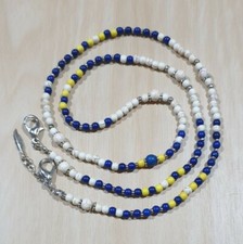 Mask Eye Glasses Chain Necklace Lanyard Blue Yellow Bead Handmade Fashion Retro