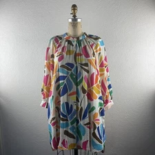 Tabitha Brown l S Colorful Rainbow Botanical Palm Print Shirtdress Swim Cover-up