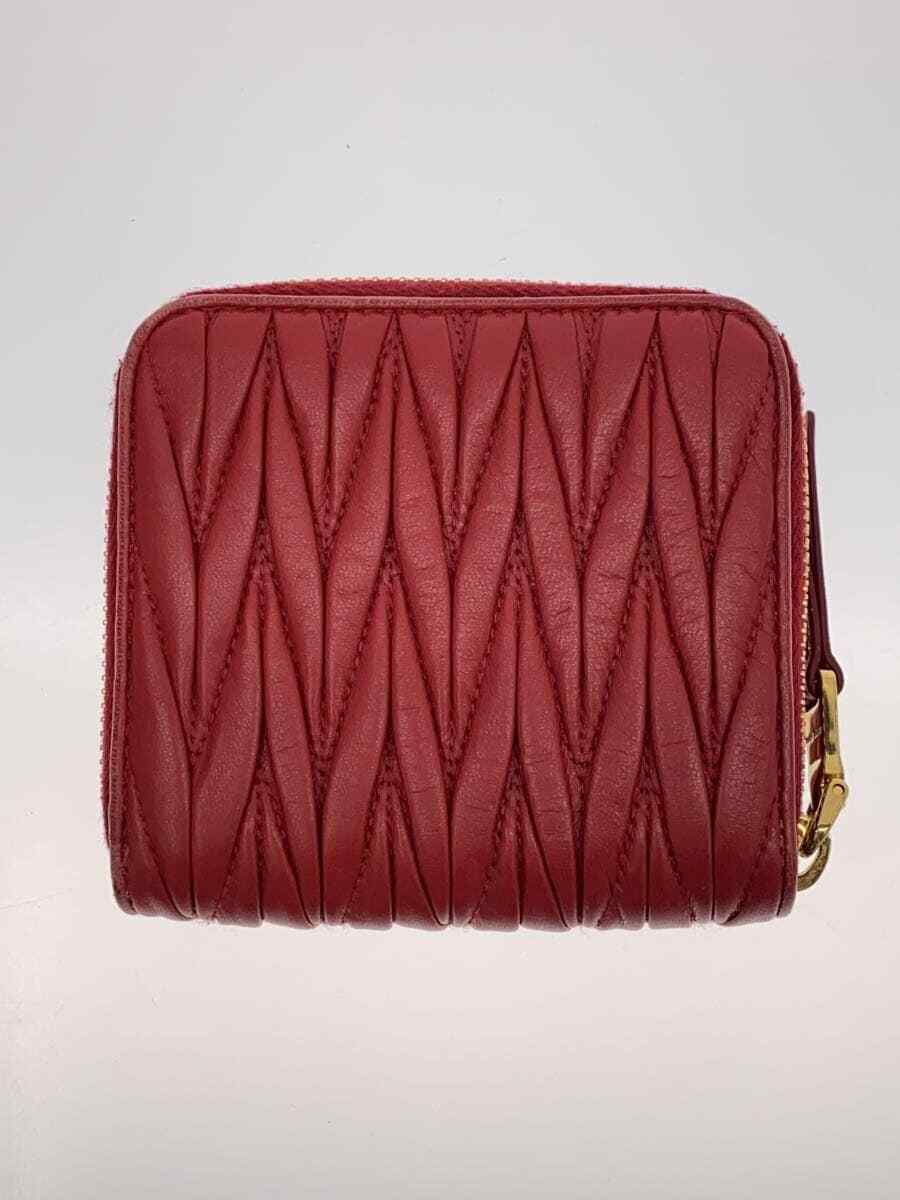 Miu Miu Matelasse Tri-Fold Wallet Leather Logo Color Red No