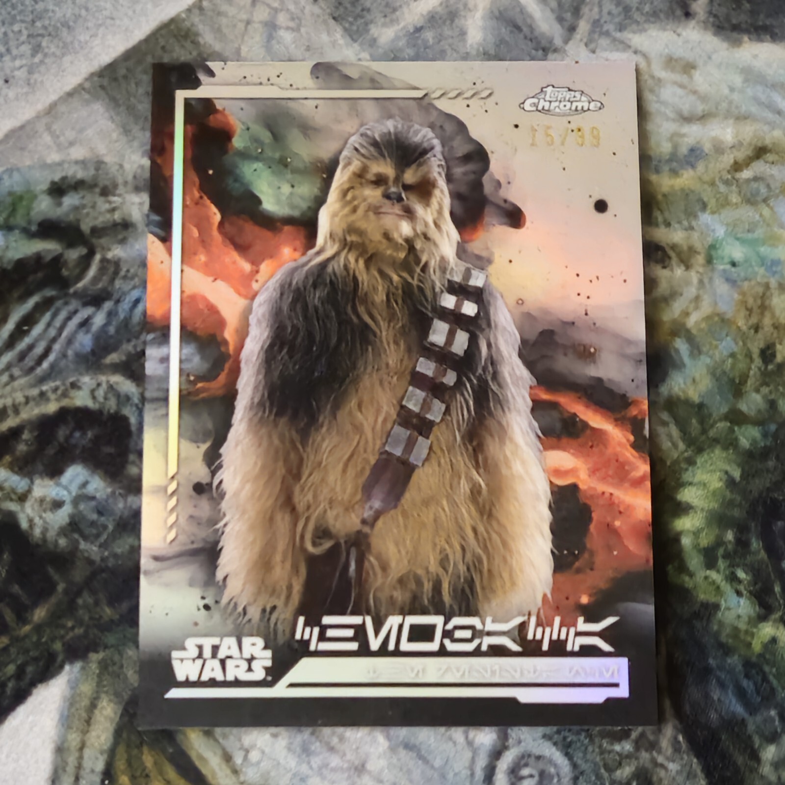 2024 Topps Chrome Star Wars: Chewbacca Aurebesh SP Refractor /99