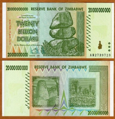 Zimbabwe, 20,000,000,000 (20000000000) 20 Billion dollars 2008 P-86 ...