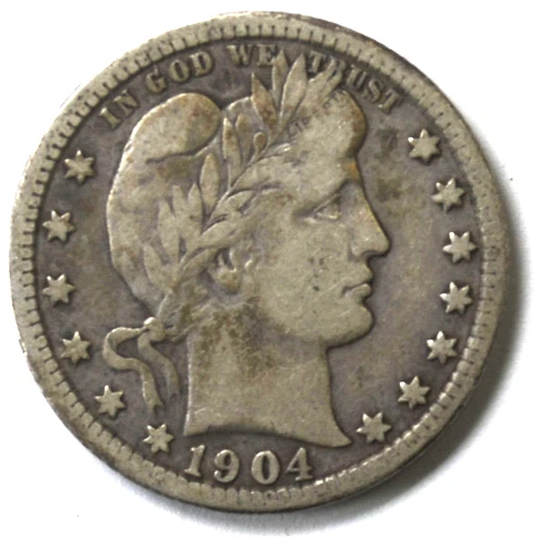 1904 25c Barber Silver Quarter Dollar Twenty Five Cents Philadelphia