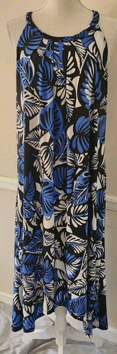 Mlle Gabrielle 1X HIGH-NECK HIGH-LOW PALM PRINT GODDESS STYLE MIDI DRESS PALMS - Picture 15 of 17