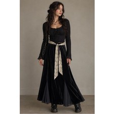 Vintage Maxi Skirt Petite S Black Velvet Sheer Panels Witchy Fairy Whimsigoth