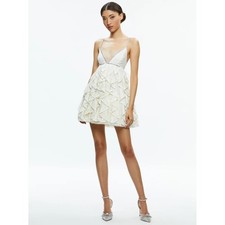 Alice + Olivia NEW Wilmarie Embellished Lace Ruffle Mini Gown Off White Size 10
