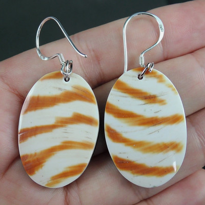 Oval gestreifte Nautilus Muschel 925 Sterling Silber Ohrringe Schmuck, NSE-159