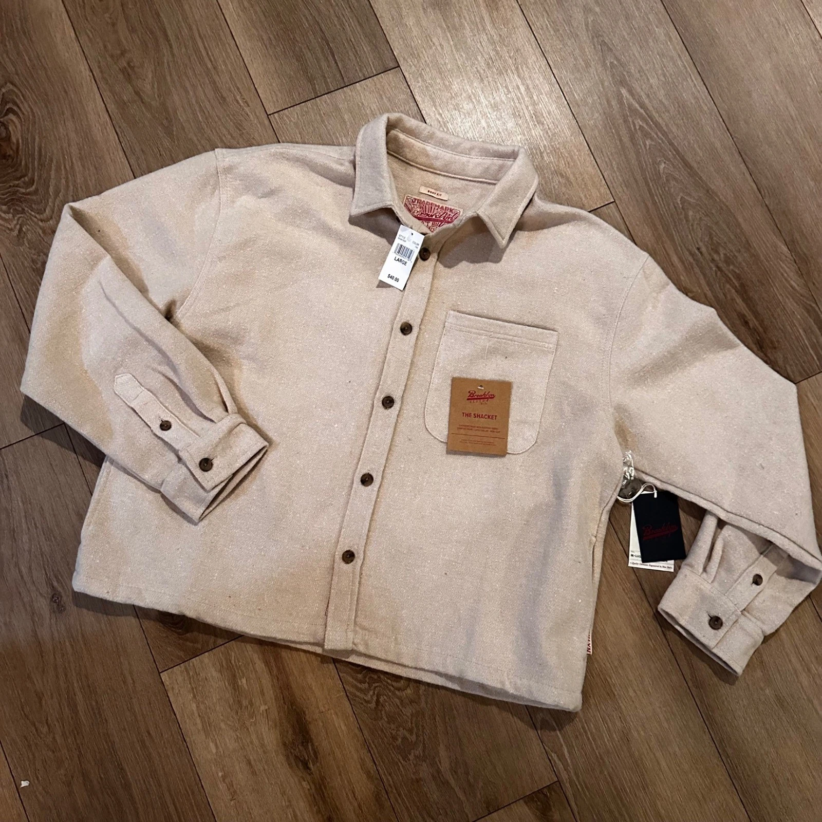 Brooklyn Cloth Mens Boxy Fit Heavyweight Shacket Tan BKMK359F Large NWT image 1