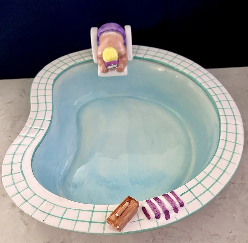 ¡Juego de piscina/bañera de hidromasaje Lotus Ceramic Chip & Dip 1995! Astillado menor pero bonito Foto 3 de 4