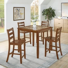 5 Piece Wood Dining Table Set Kitchen Breakfast Furniture with 4 Chairs Brown