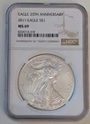 2011 EAGLE 25TH ANNIVERSARY SILVER COIN $1 NGC MS69 BROWN LABEL SKU 8334714-318
