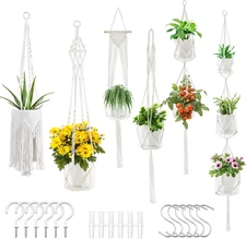 Macrame Plant Hangers, 6Pack Hanging Planters for Indoor Plants W/ 6 Set Hangers