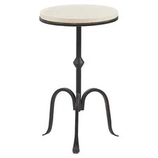 Pemberly Row 11.75" Round Metal and Marble Accent Table in Black