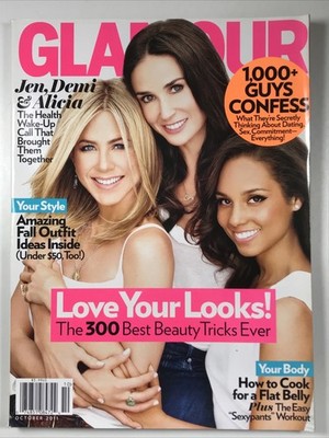 GLAMOUR magazine October 2011-Fashion makeup hair Cover Jen, Demi & Alicia