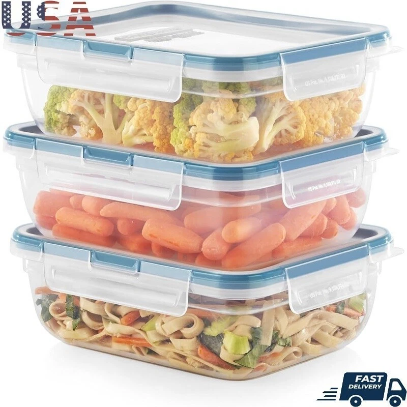 Plastic Food Storage Containers 8.5 Cup 3-Pack Airtight BPA-Free Microwave Safe