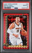 Nikola Jokic 2025 Topps Chrome RED Geometric /5 PSA 10 GEM MINT Pop 1 Refractor