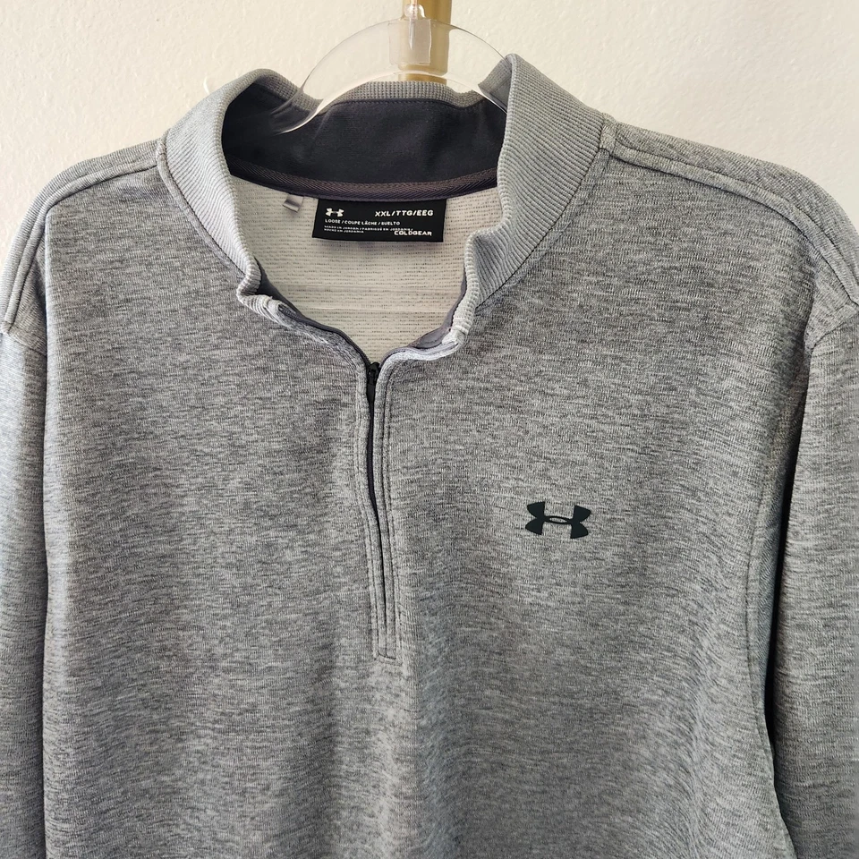 Under Armour 男式 25 美分拉链羊毛套衫尺寸 XXL 灰色长袖  — 第 2/4 张图片