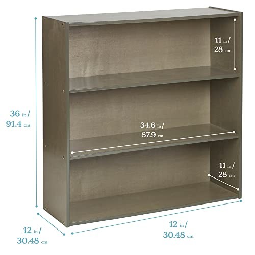 ECR4KIDS STREAMLINE 3-SHELF STORAGE CABINET 36IN KID'S BOOKSHELF GREY WASH