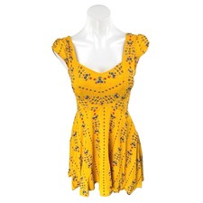 Urban Outfitters Womens Yellow Floral Short Cap Sleeve Mini Fit & Flare Dress XS