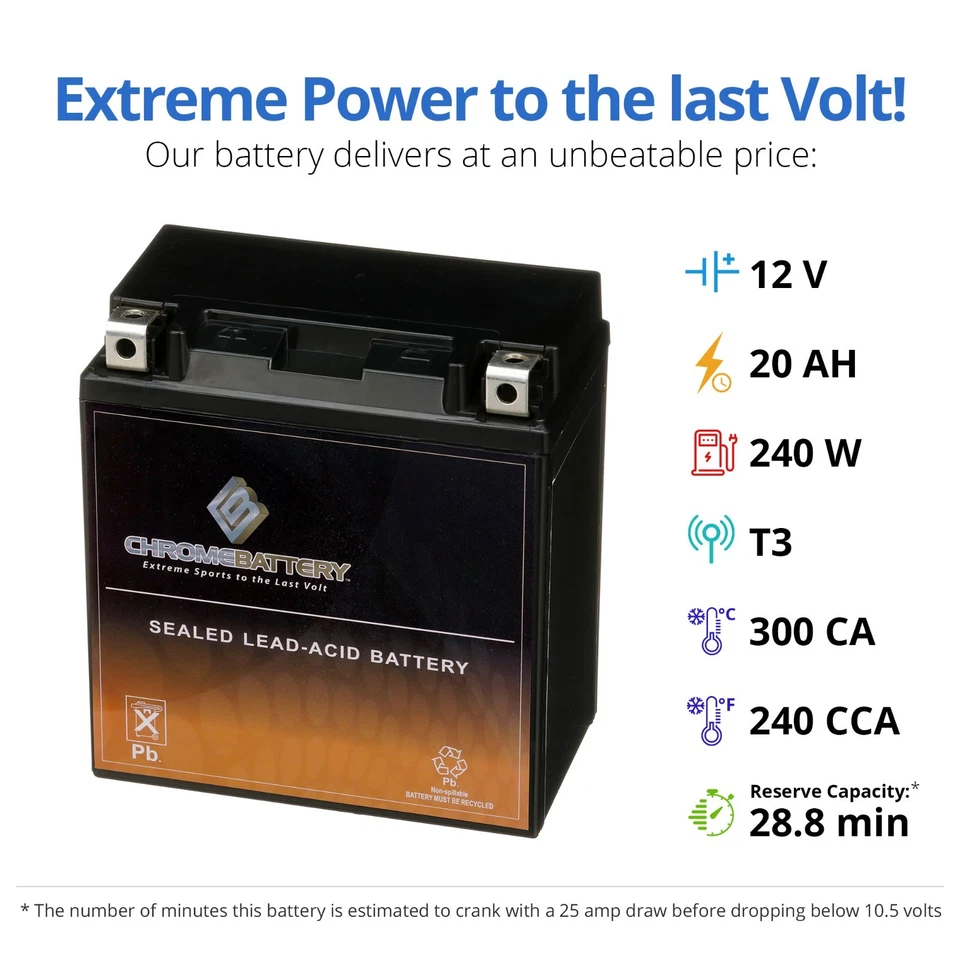 Chrome Battery YTX20CH-BS Battery for Kawasaki Vulcan 1700 Voyager Nomad 2009-19 - Image 3 of 4