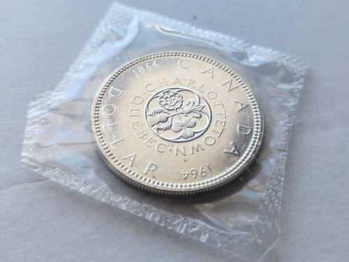 1964 Canadian Silver Dollar $1 Coin • .800 Silver • Uncirculated • Original Cell