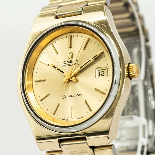 *Exc+5* Vintage 1970s OMEGA Seamaster Cal.1012 Auto Gold Dial Date 38mm Men's