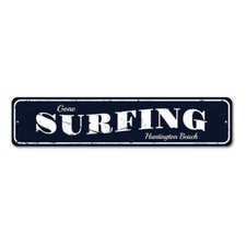 Surfing Sign, Personalized Gone Surfing Beach Location Metal Decor Sign