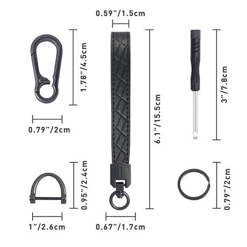 Leather Wristlet Keychain,Car Key Chain Wrist Keychain with 3 Key Ring Black - Bild 5 von 6