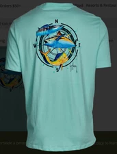 GUY HARVEY Beach Green Triple Play 100% Cotton Crew Neck T-Shirt NEW Medium