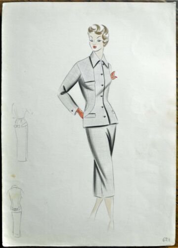 Original Hand-Made Sketch Dress Fashion 50S-60S