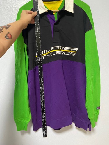 VTG y2k Tommy Hilfiger Athletics long Collared shirt 2xL Joker Green Purple XXL - Picture 10 of 18