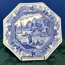SPODE Blue Room Sutherland Collection, 'Caramanian' Octagon Plate Boat Elephants