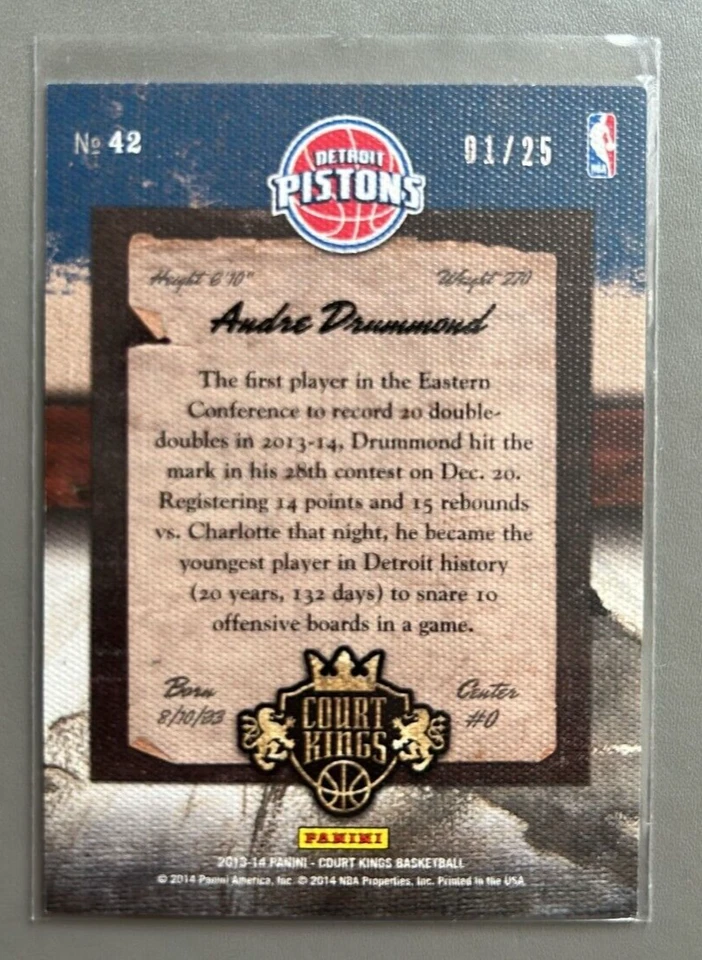 2013-14 Panini Court Kings Andre Drummond Gold #'d /25 - Image 2 of 2