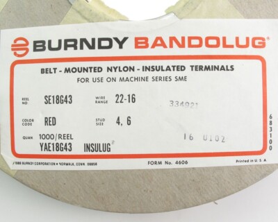 Burndy YAE18G43 Ring Tongue Terminal Insulug 22-16 AWG Red Nylon