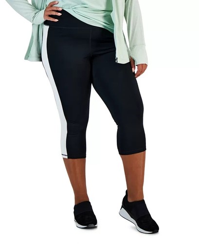 NWT! ID Ideology Women's Sz 2X Plus Size Colorblocked Cropped Leggings White - Picture 2 of 6