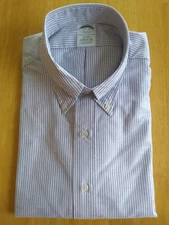 NWOT Brooks Brothers Blue University Stripe Button Down 16.5-32 Milano MSRP $140