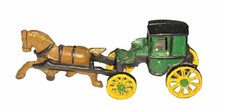 Vintage Cast Iron Horse Drawn Carriage Buggy Toy 9.5" R