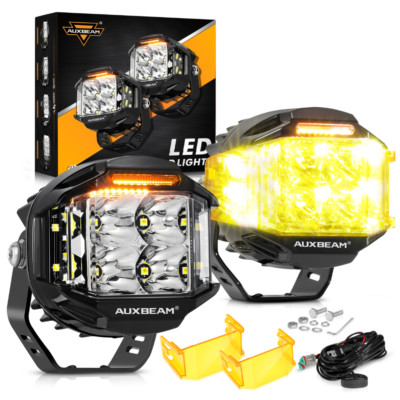 2x AUXBEAM 4'' 92W LED Driving Lights Spotlights Pods Amber DRL + Cover for Chevy