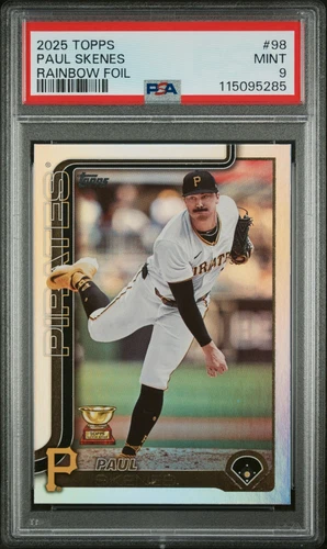 Paul Skenes 2025 Topps #98 Gold Cup Rainbow Foil Pittsburgh PSA 9
