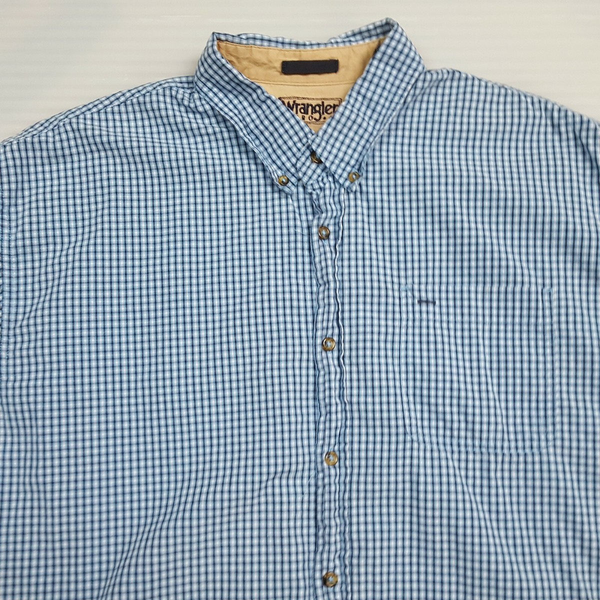 Wrangler Hero Shirt Mens XL Blue Check Button Up Short Sleeve