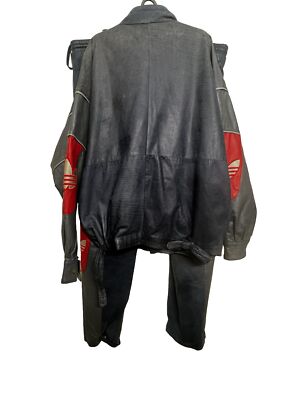 Vintage Men's Adidas Leather TRACK SUIT JACKET + PANTS BLUE Vintage Men's Adidas Leather TRACK SUIT JACKET + PANTS BLUE
