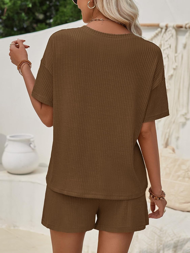 Completo Donna Estivo 2 Pezzi Casual Set Pantaloncini Con Tasche E Maniche Corte - Foto 4 di 12