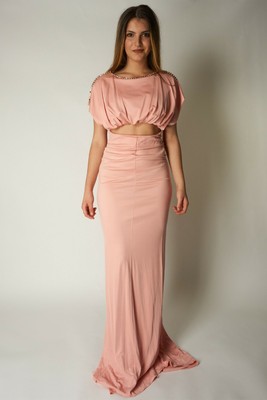 ABITO LUNGO ELISABETTA FRANCHI VESTITO MODELLO SIRENA ROSA ANTICO CERIMONIA  | eBay