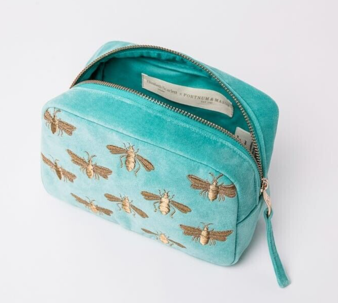 Elizabeth Scarlett x Fortnum Mason Velvet Makeup Cosmetic Bag- Bee 