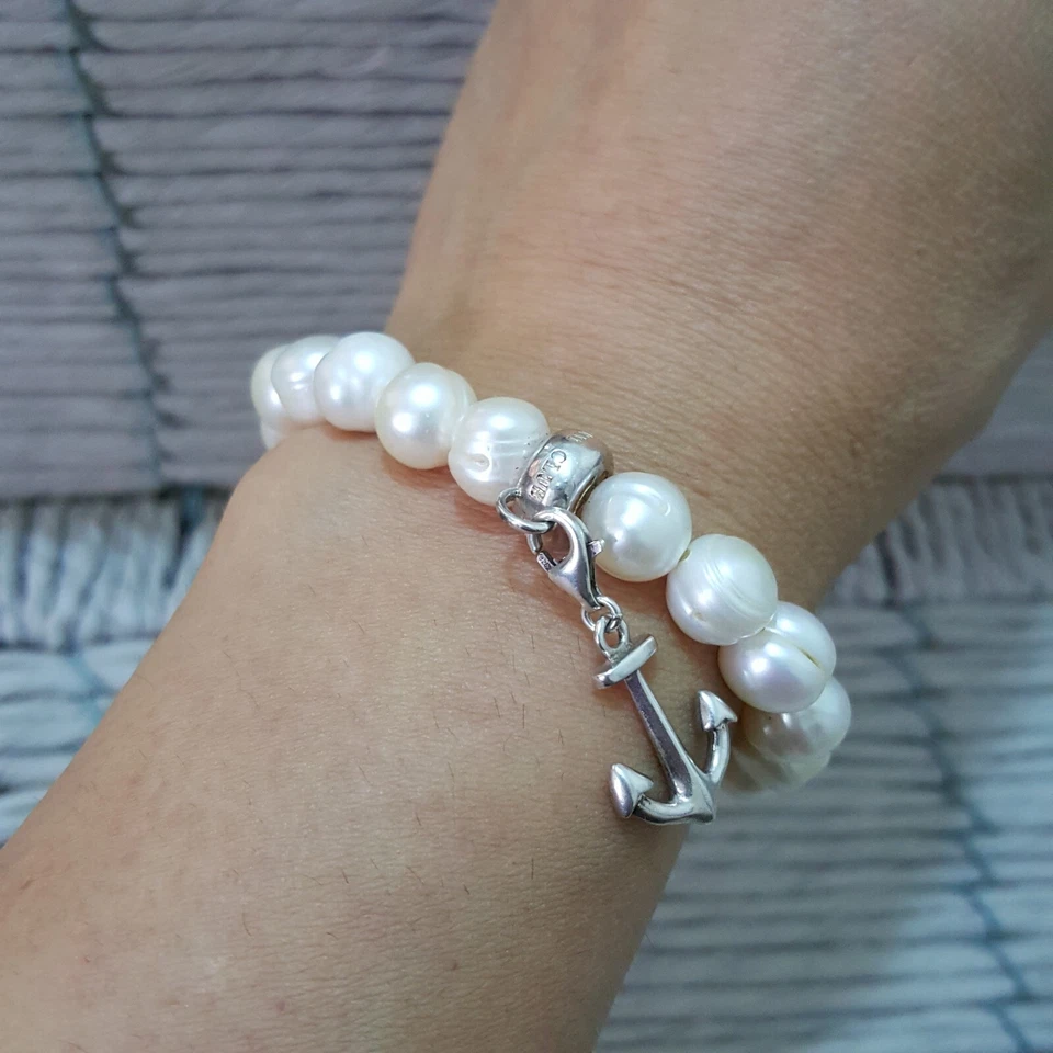Thomas Sabo 925 Pulseira de Prata Esterlina, Pulseira de Pérolas de Água Doce, Berloque Âncora - Imagem 2 de 4
