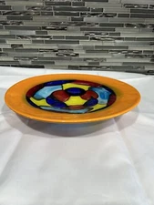 Colorful Painted Abstract Decorative Art Glass Plate 